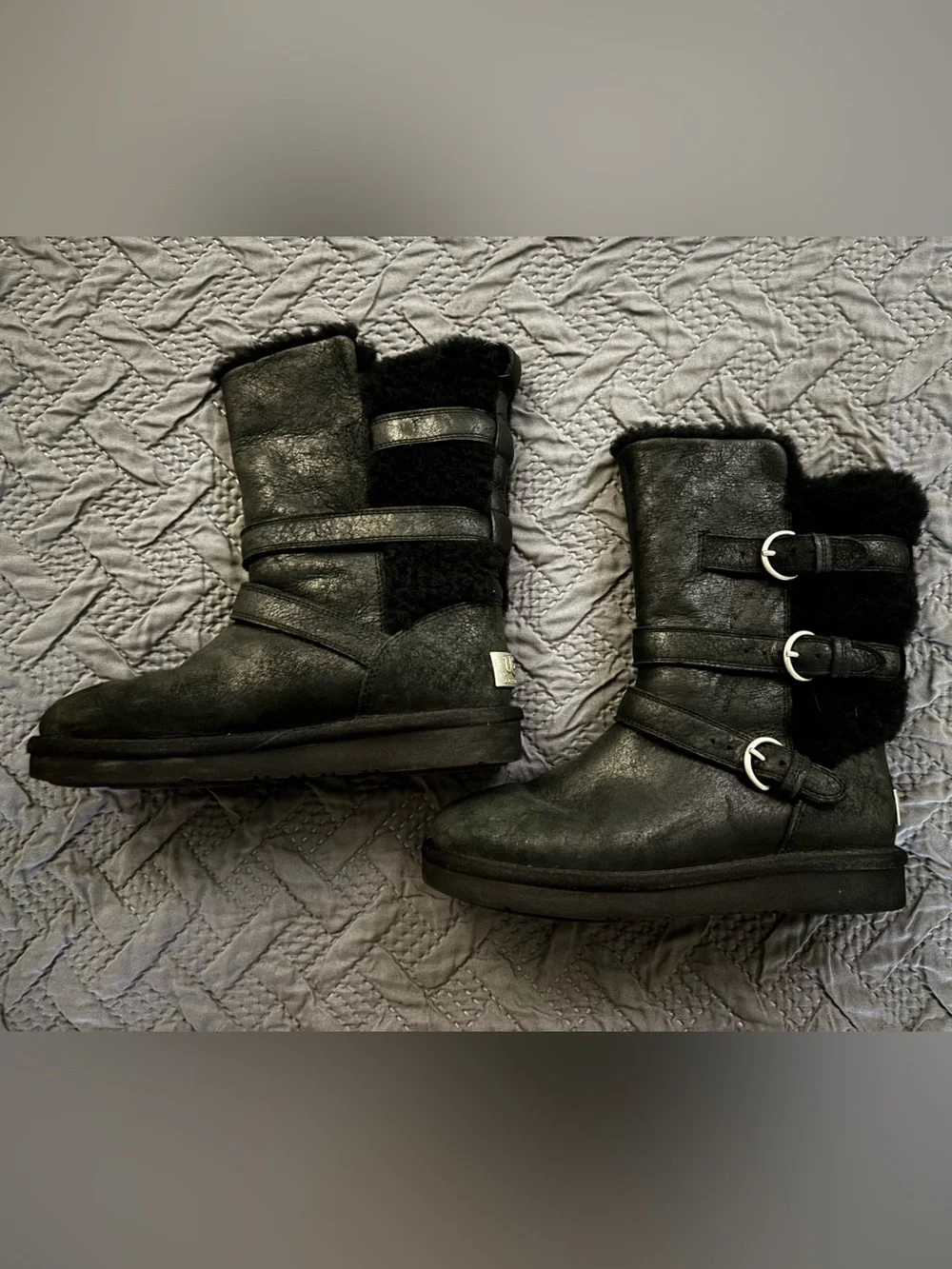 UGG Black Girls' Buckle Shearling Mid-Calf Boots